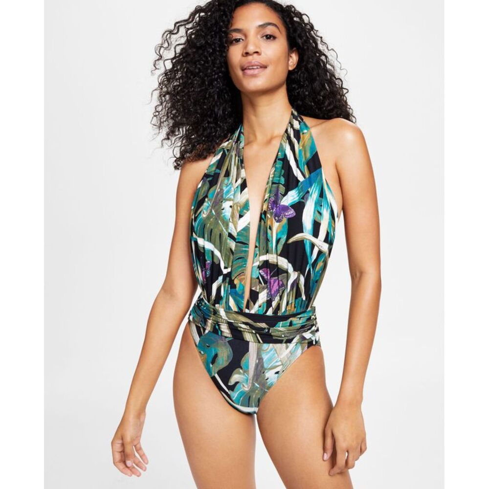 Vince Camuto Women's Halter Plunge-Neck Swimsuit